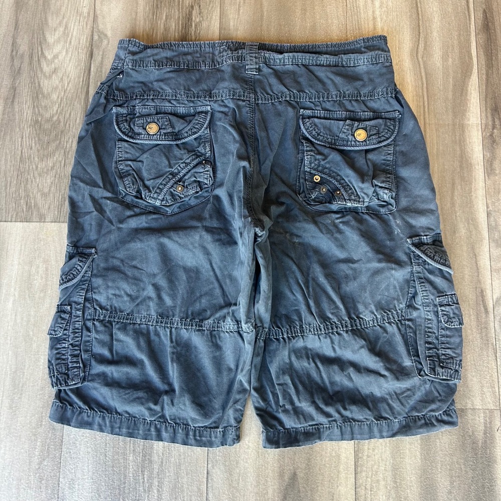 Xray Jeans Mens Cargo Shorts Navy Blue Faded Size 36 Multi Pocket Utility Casual